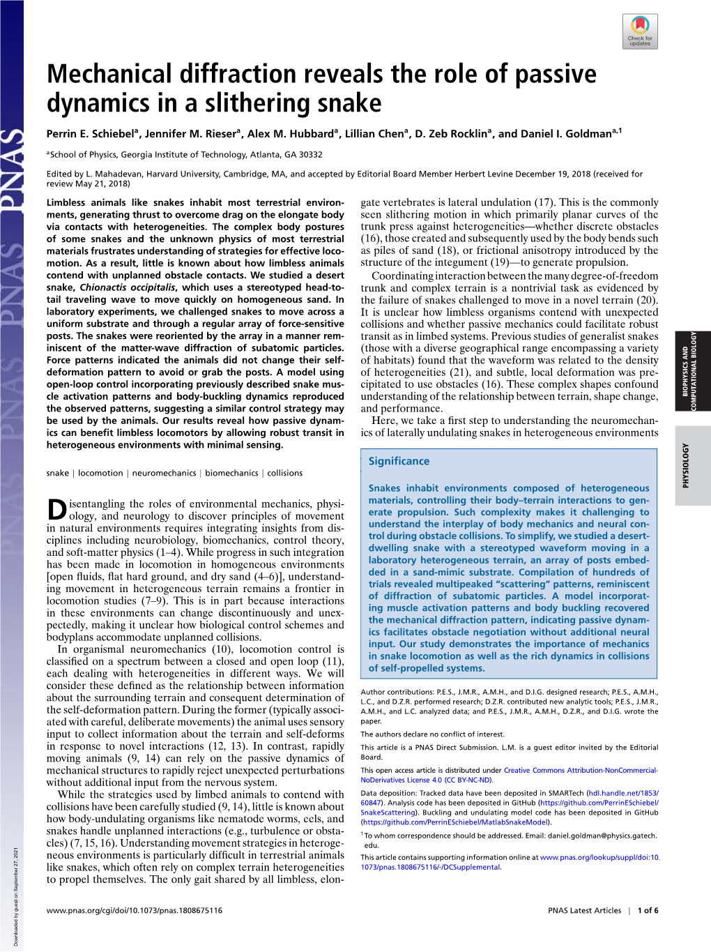 Mechanical Diffraction Reveals the Role of Passive Dynamics in a Slithering