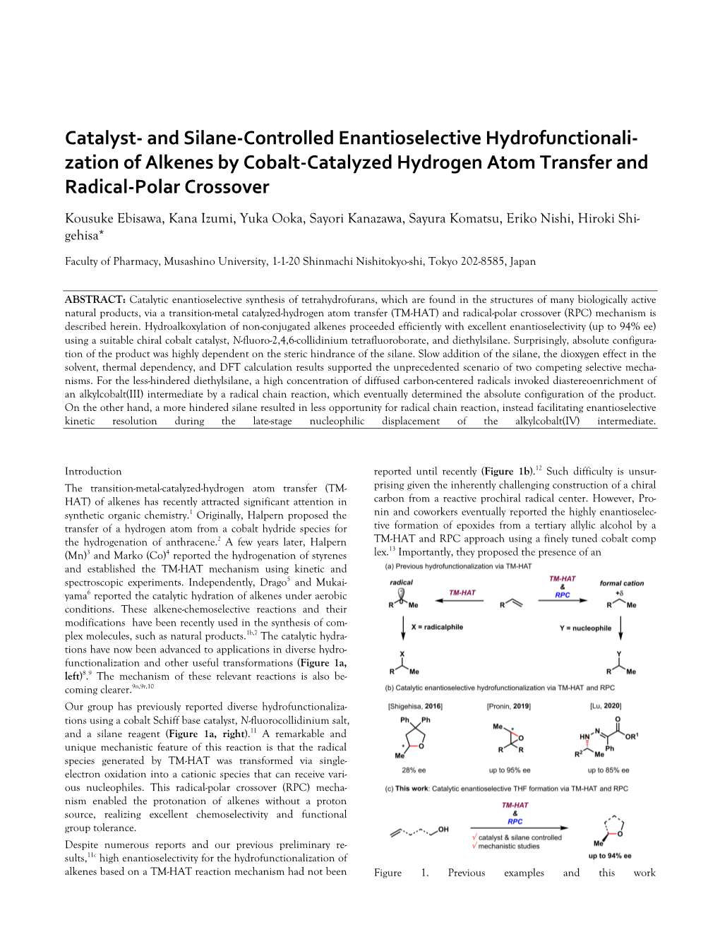 Zation of Alkenes by Cobalt-Catalyzed Hydrogen Atom Transfer and Radical-Polar Crossover