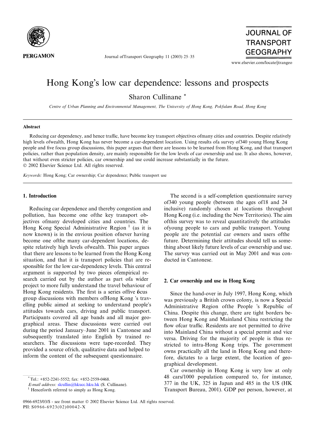 Hong Kong's Low Car Dependence