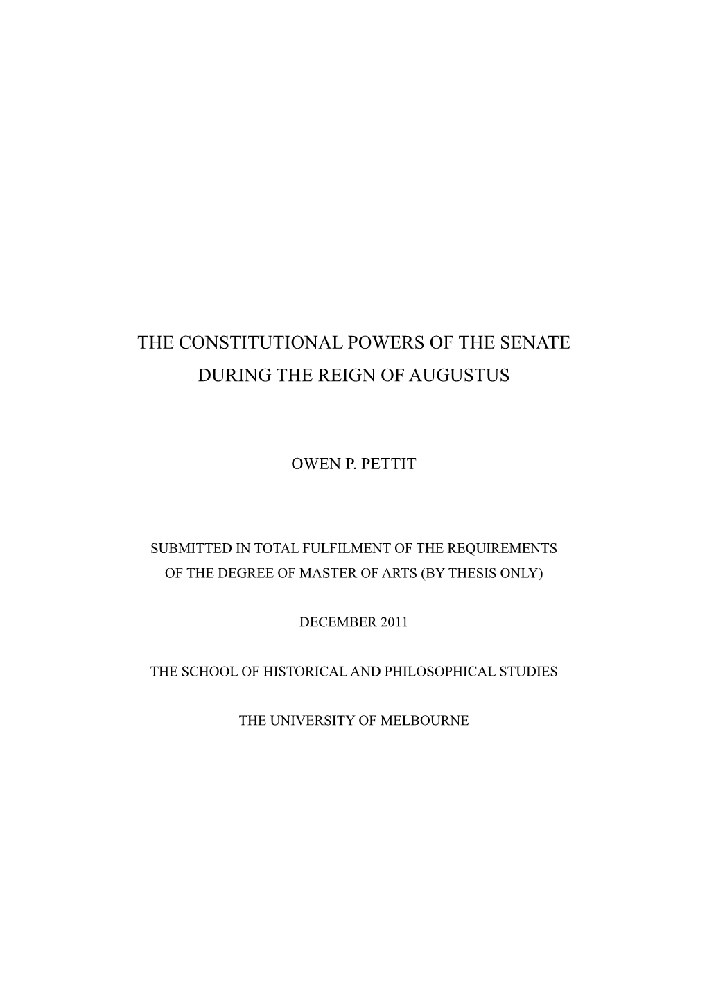 The Constitutional Powers of the Senate During the Reign of Augustus