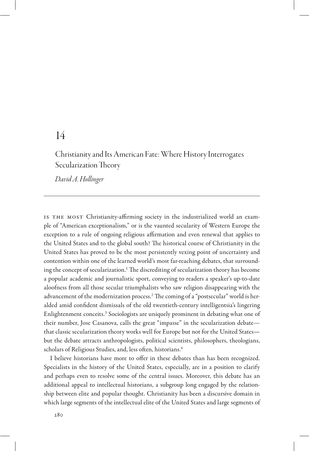 Christianity and Its American Fate: Where History Interrogates Secularization Theory David A