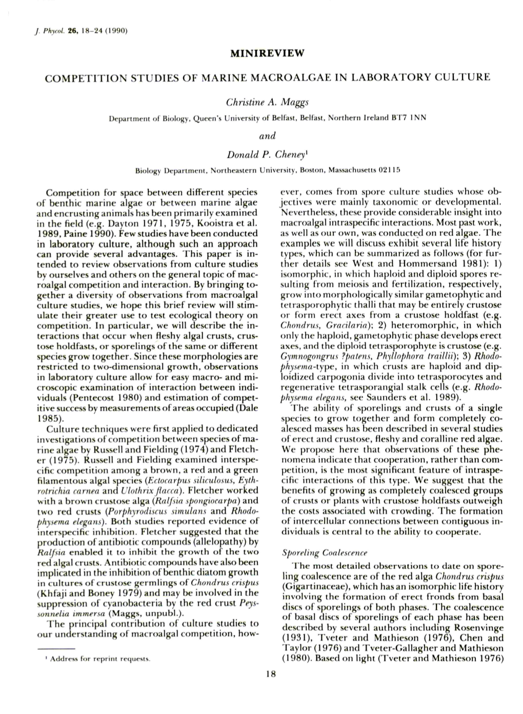 Competition Studies of Marine Macroalgae in Laboratory Culture