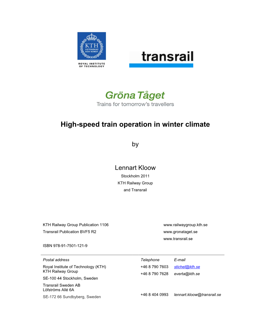 High-Speed Train Operation in Winter Climate