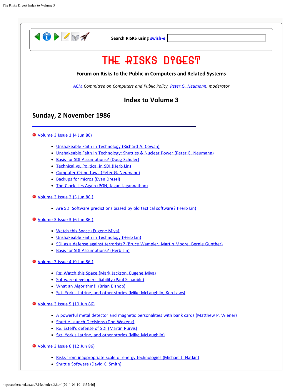 The Risks Digest Index to Volume 3