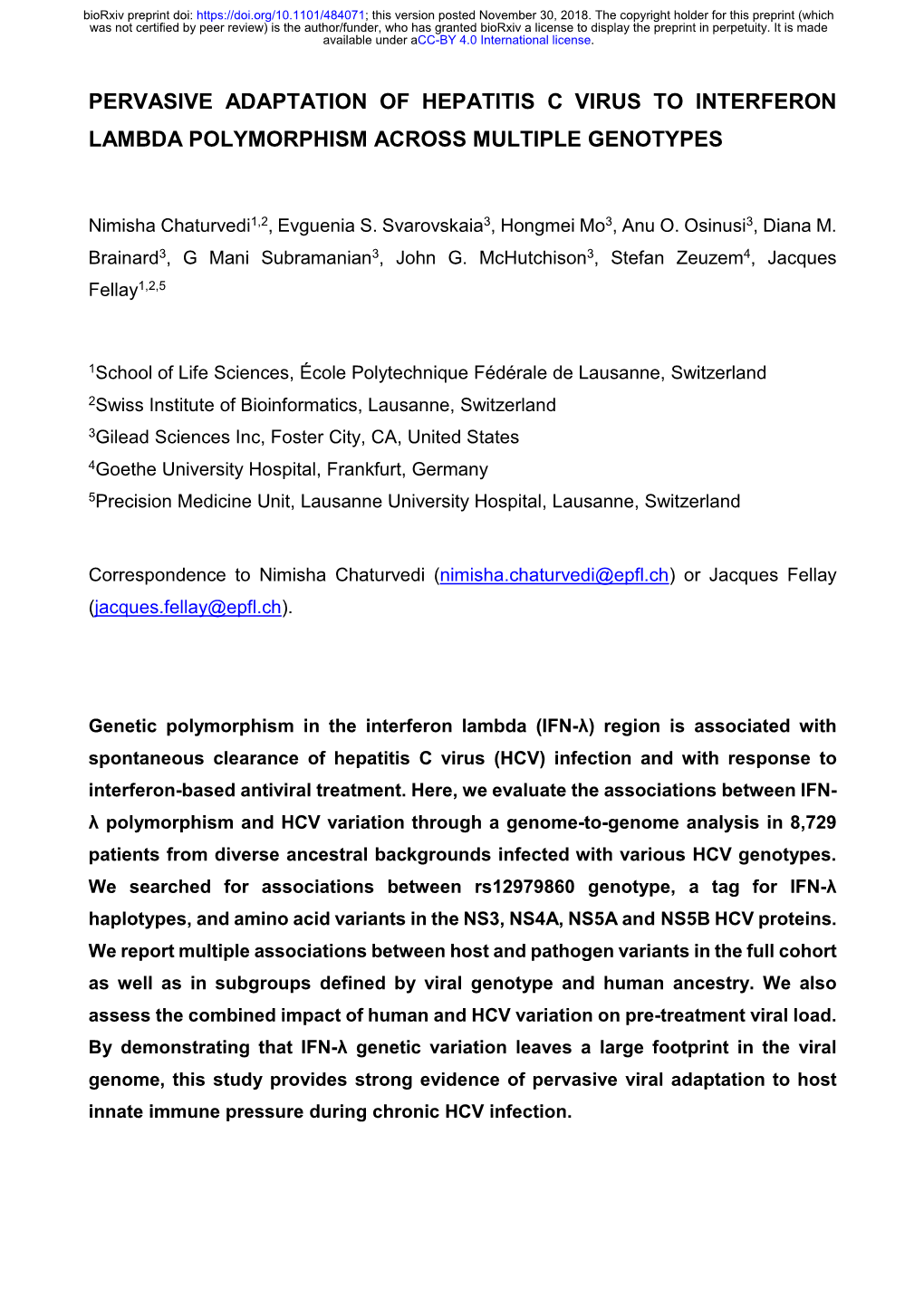 Pervasive Adaptation of Hepatitis C Virus to Interferon Lambda Polymorphism Across Multiple Genotypes