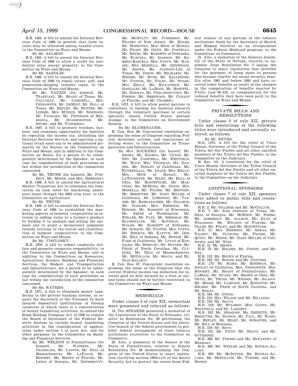 CONGRESSIONAL RECORD—HOUSE April 15, 1999