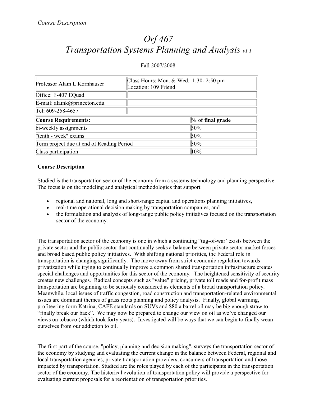 Orf 467 Transportation Systems Planning and Analysis V1.1