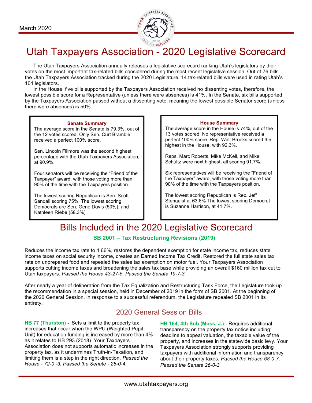 2020 Legislative Scorecard