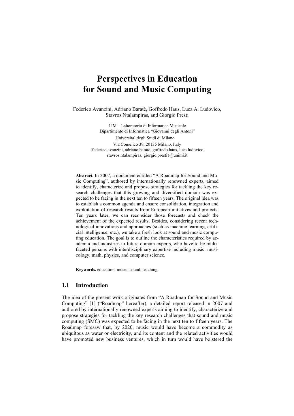 Perspectives in Education for Sound and Music Computing