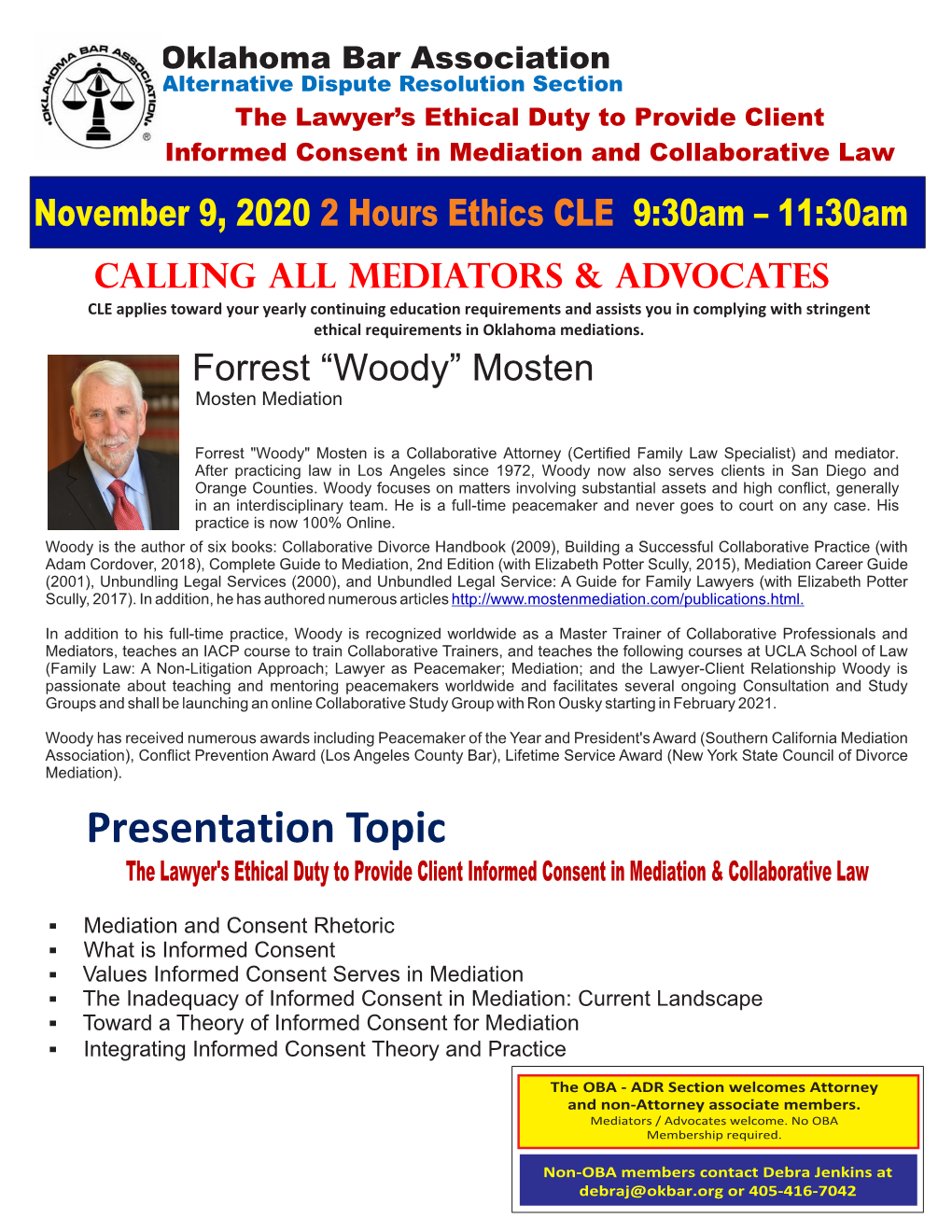 Presentation Topic the Lawyer's Ethical Duty to Provide Client Informed Consent in Mediation & Collaborative Law