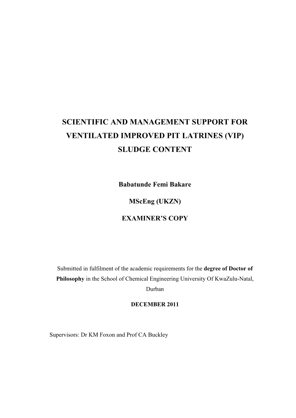 Scientific and Management Support for Ventilated Improved Pit Latrines (Vip) Sludge Content