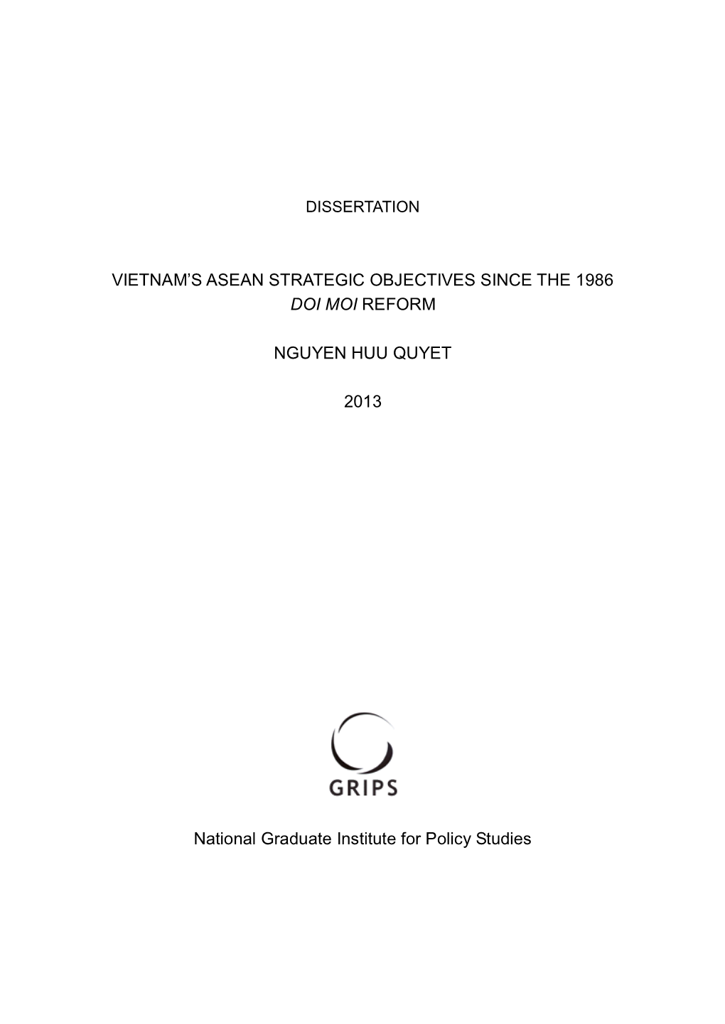 Vietnam's Asean Strategic Objectives Since the 1986