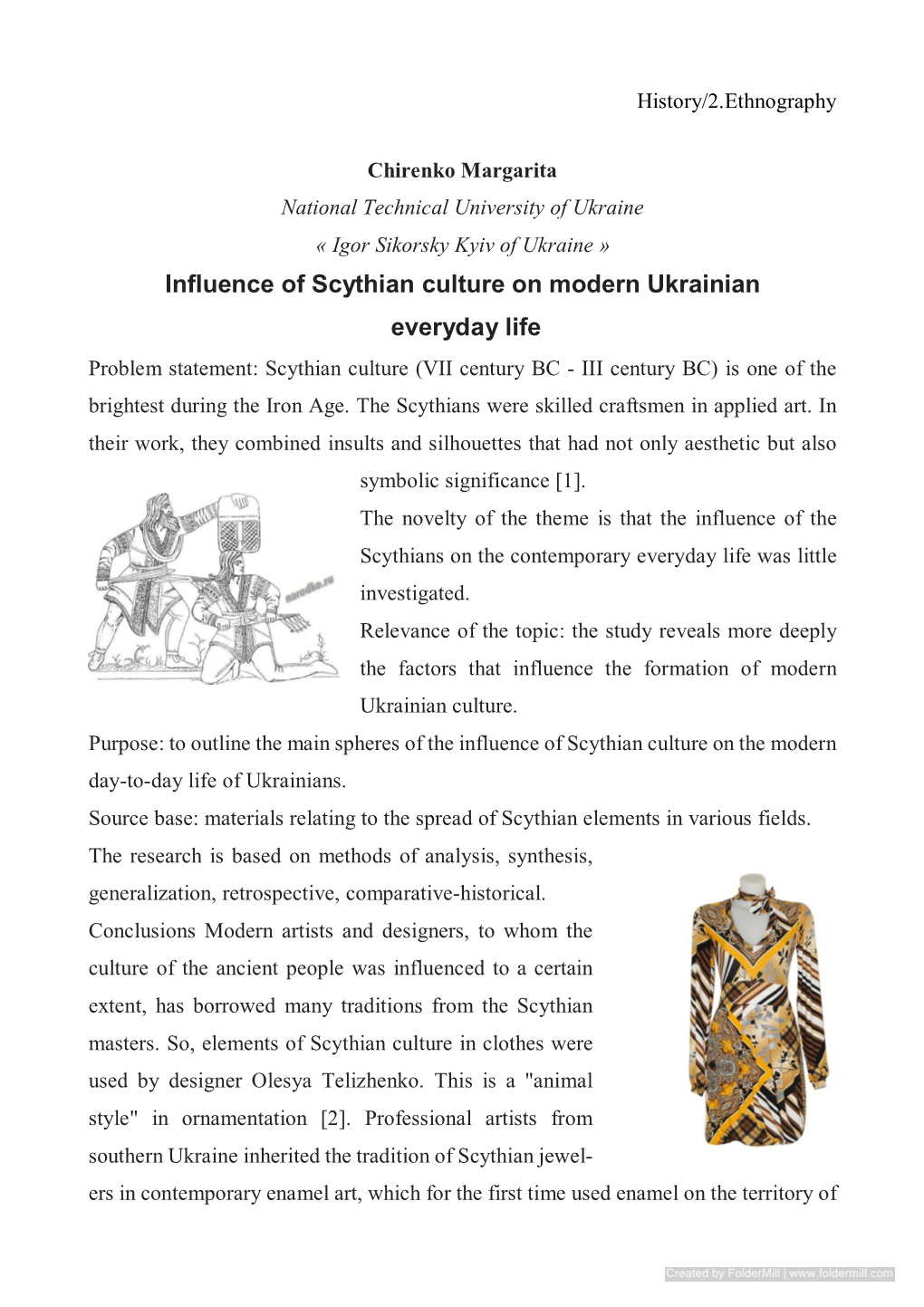 Influence of Scythian Culture on Modern Ukrainian Everyday Life