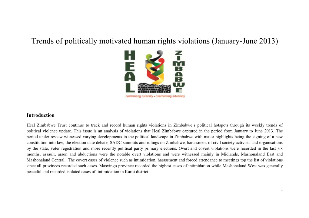 Trends of Politically Motivated Human Rights Violations (January-June 2013)