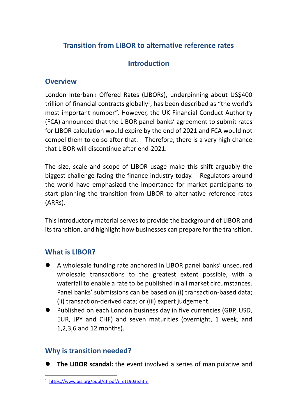 Transition from LIBOR to Alternative Reference Rates