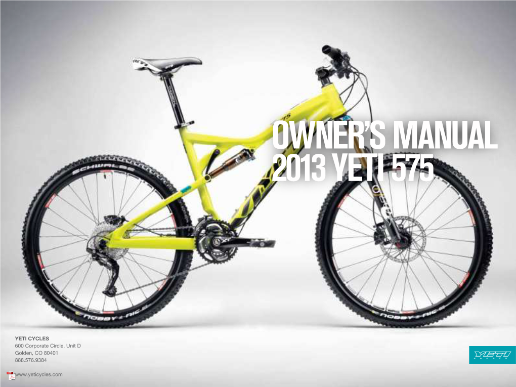 YETI 2013 Cycles 575 Owner's Manual