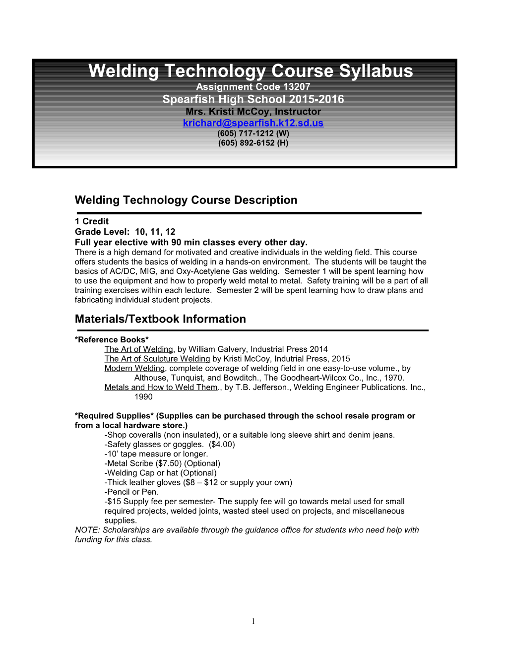 Chemistry Course Syllabus