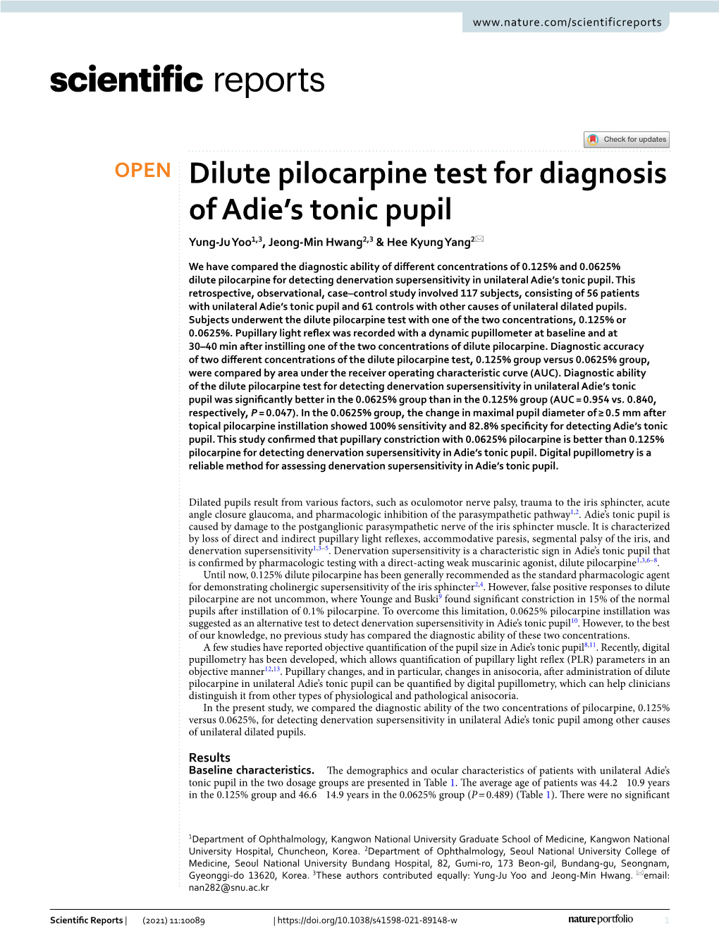 Dilute Pilocarpine Test for Diagnosis of Adie's Tonic Pupil