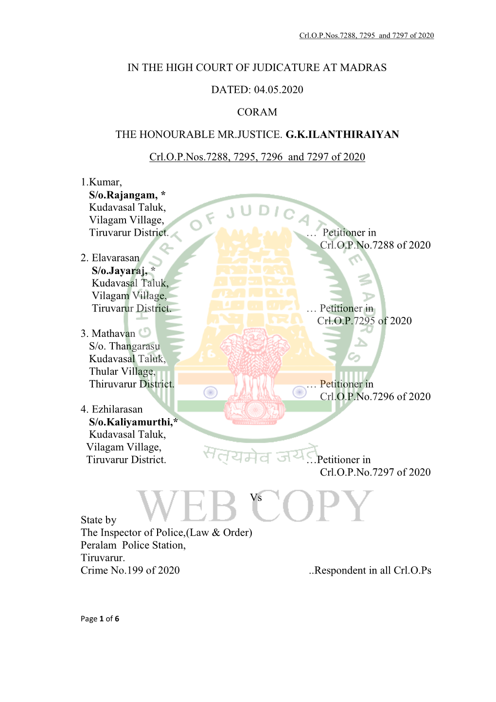 Crl.OP Nos.7288, 7295, 7296 and 7297 of 2020