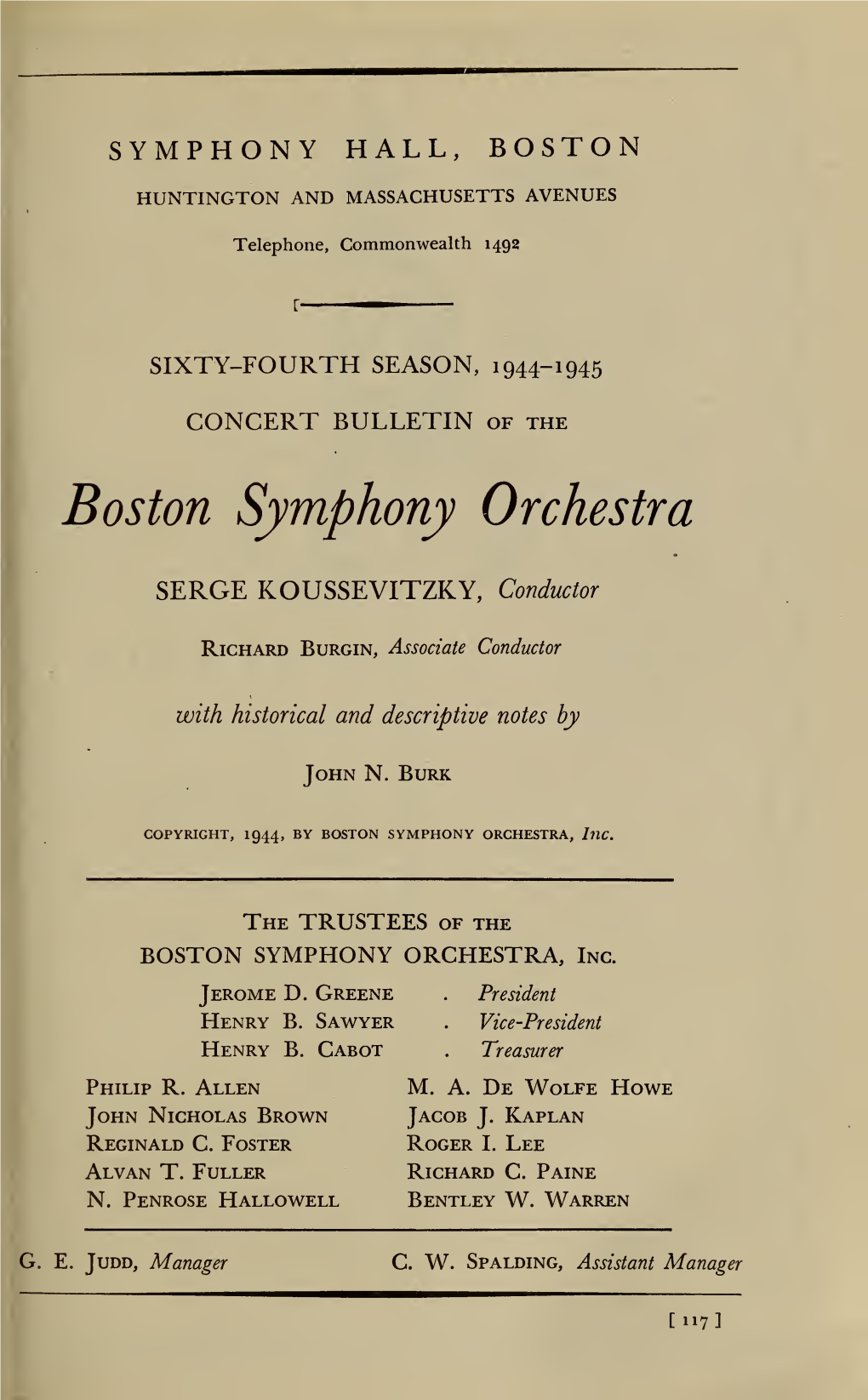 Boston Symphony Orchestra Concert Programs, Season 64,1944-1945