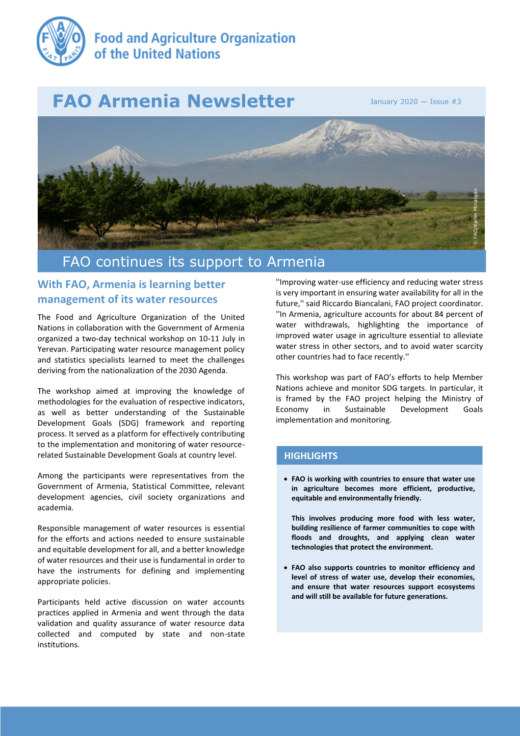 FAO Armenia Newsletter, January 2020