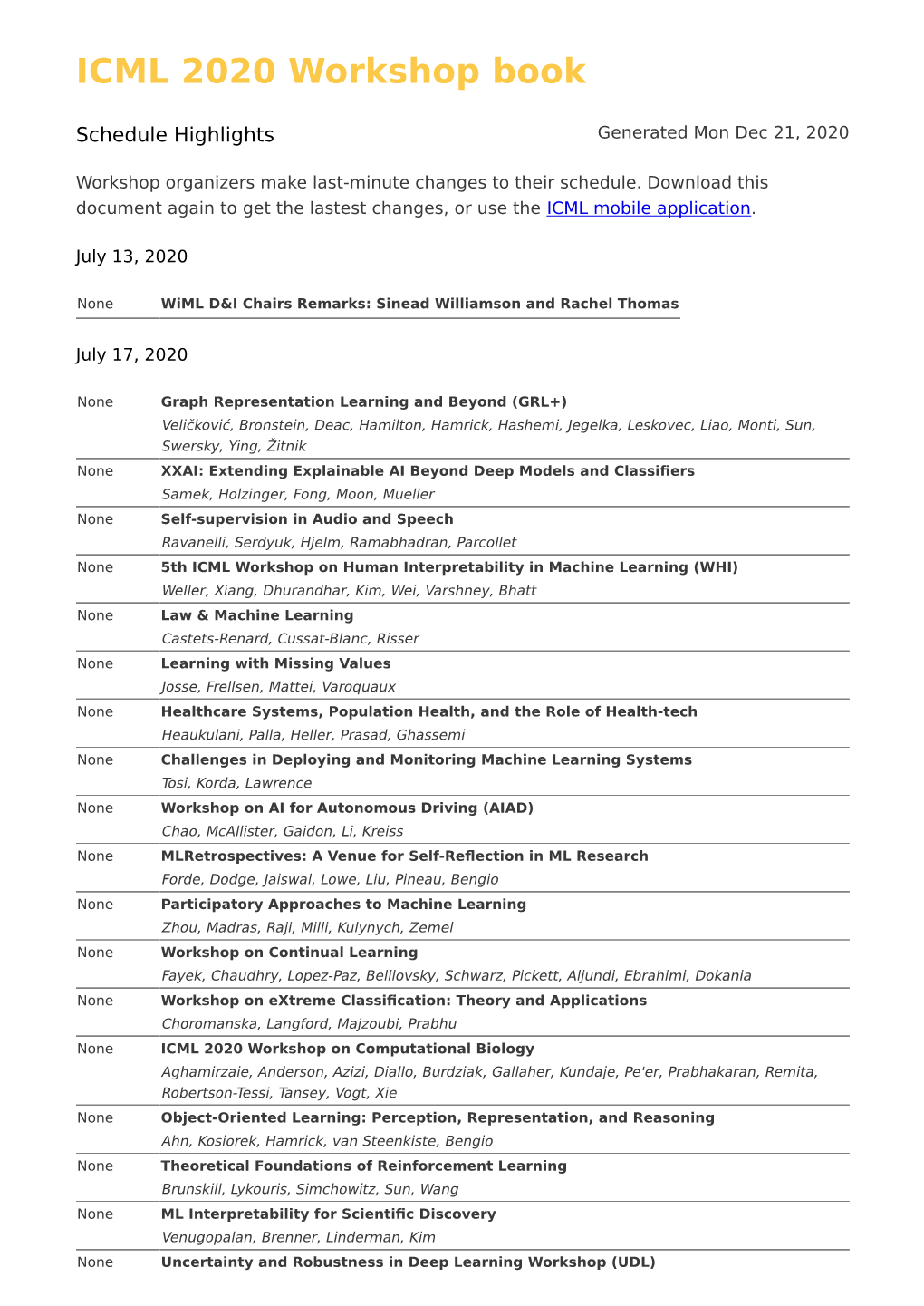 ICML 2020 Workshop Book