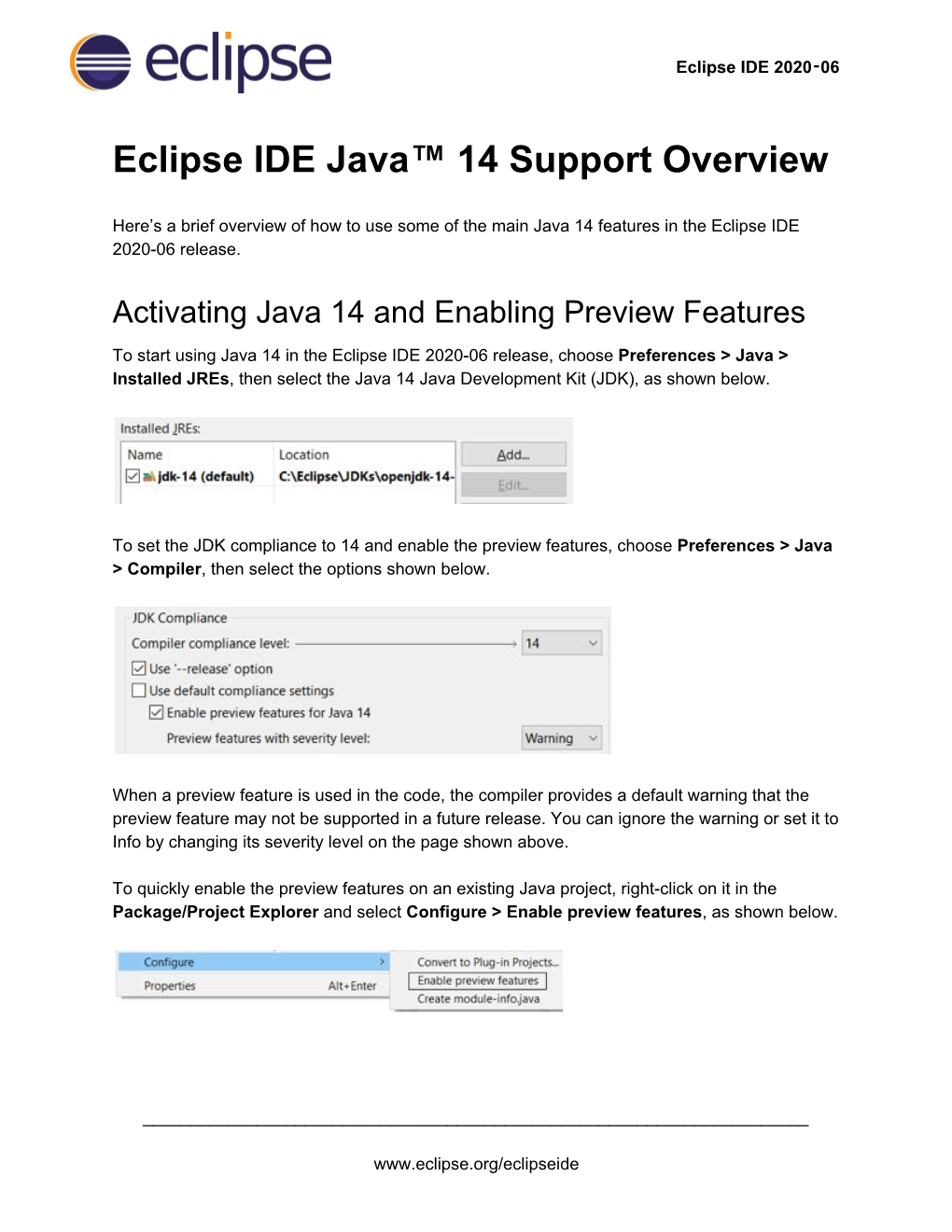 Eclipse IDE Java™ 14 Support Overview