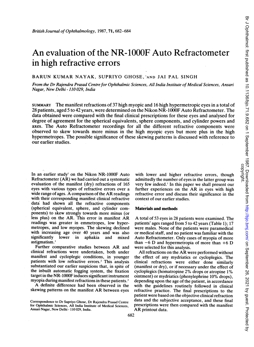 An Evaluation of the NR-100OF Auto Refractometer in High Refractive Errors