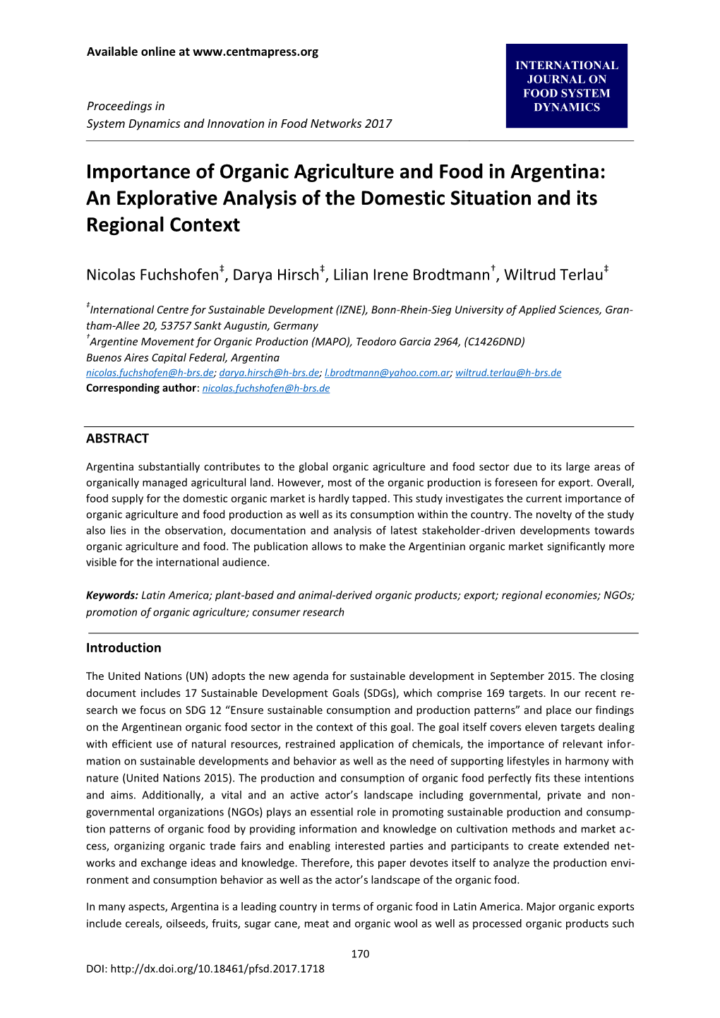 Importance of Organic Agriculture and Food in Argentina: an Explorative Analysis of the Domestic Situation and Its Regional Context