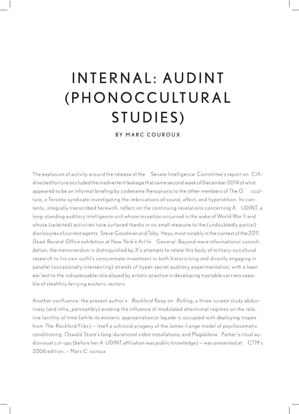Internal: Audint (Phonoccultural Studies)