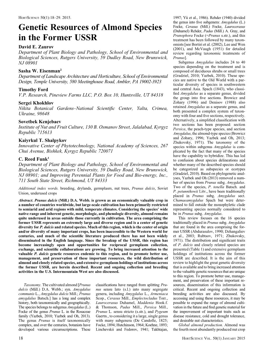 Genetic Resources of Almond Species in the Former USSR