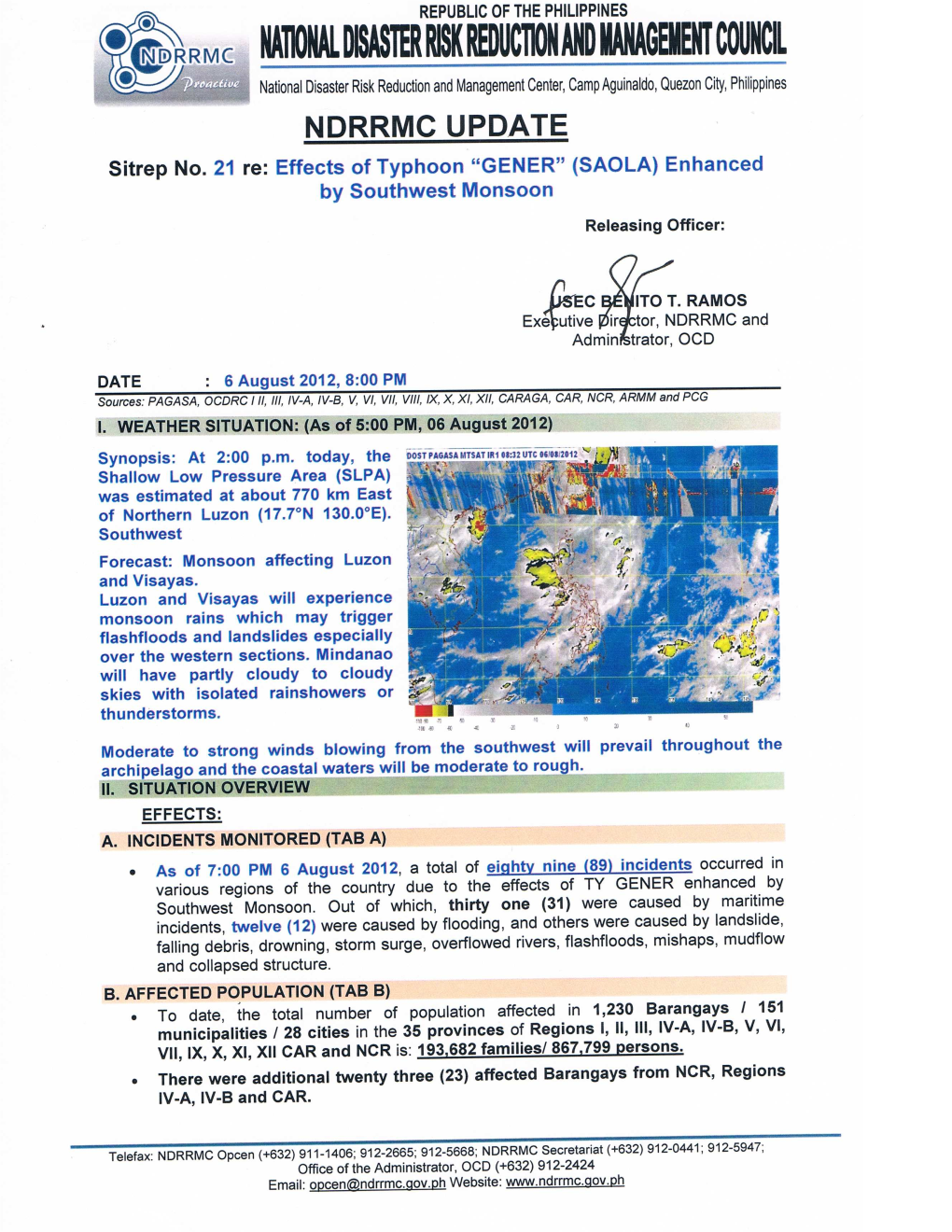 NDRRMC Update Sit Rep 21 Effects of Tropical Storm Gener , 6
