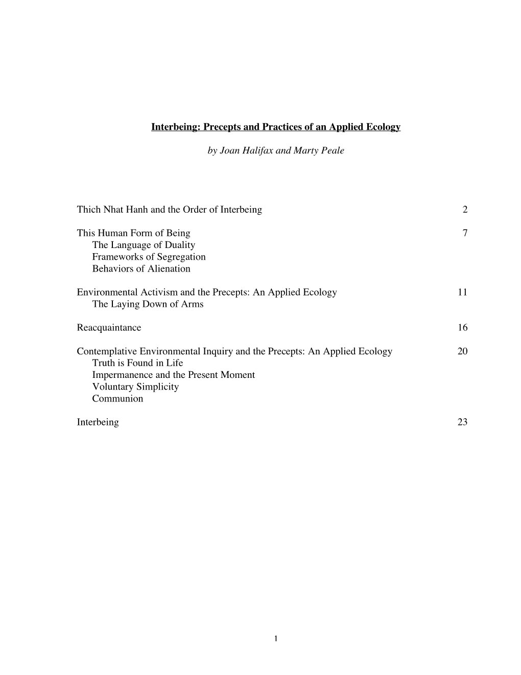 1 Interbeing: Precepts and Practices of an Applied Ecology by Joan