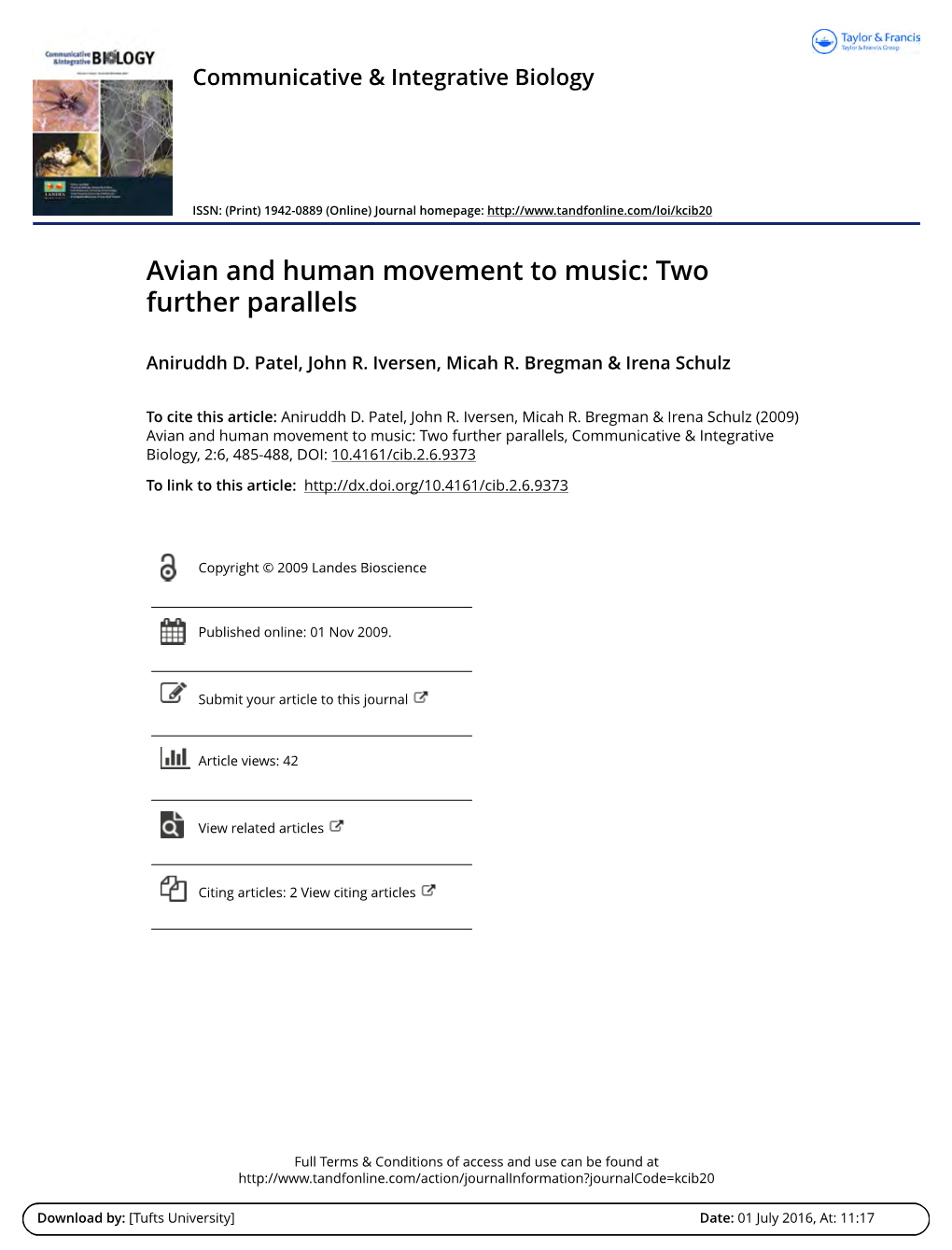 Avian and Human Movement to Music: Two Further Parallels