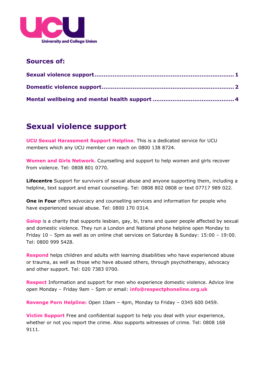 Sexual Violence Support Services