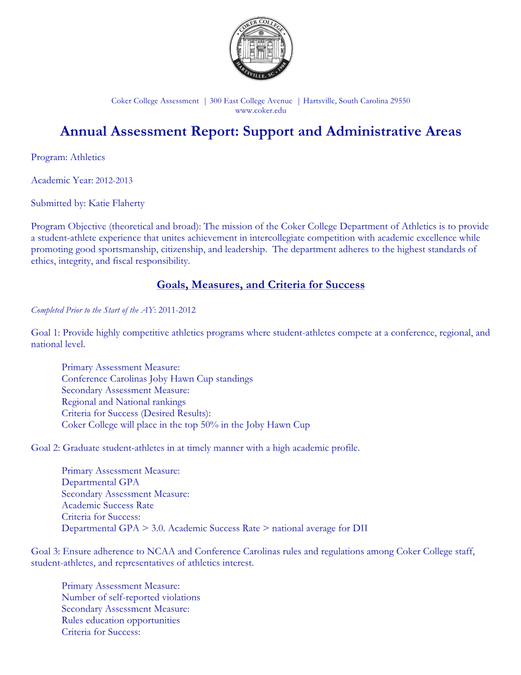 Athletics Assessement Report 2013-14