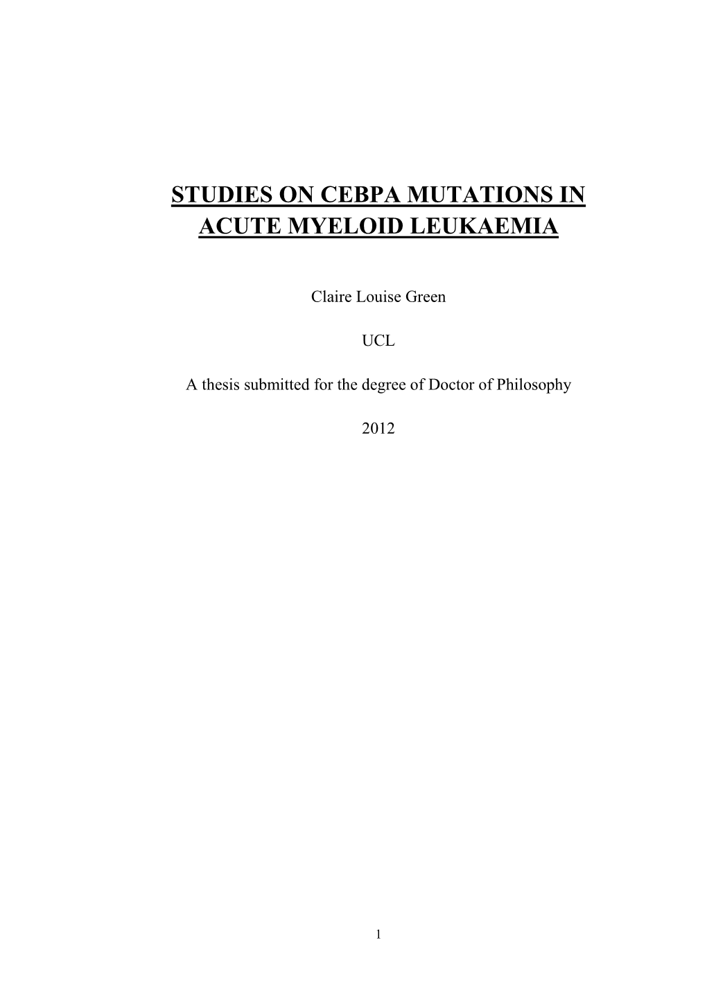 Studies on Cebpa Mutations in Acute Myeloid Leukaemia