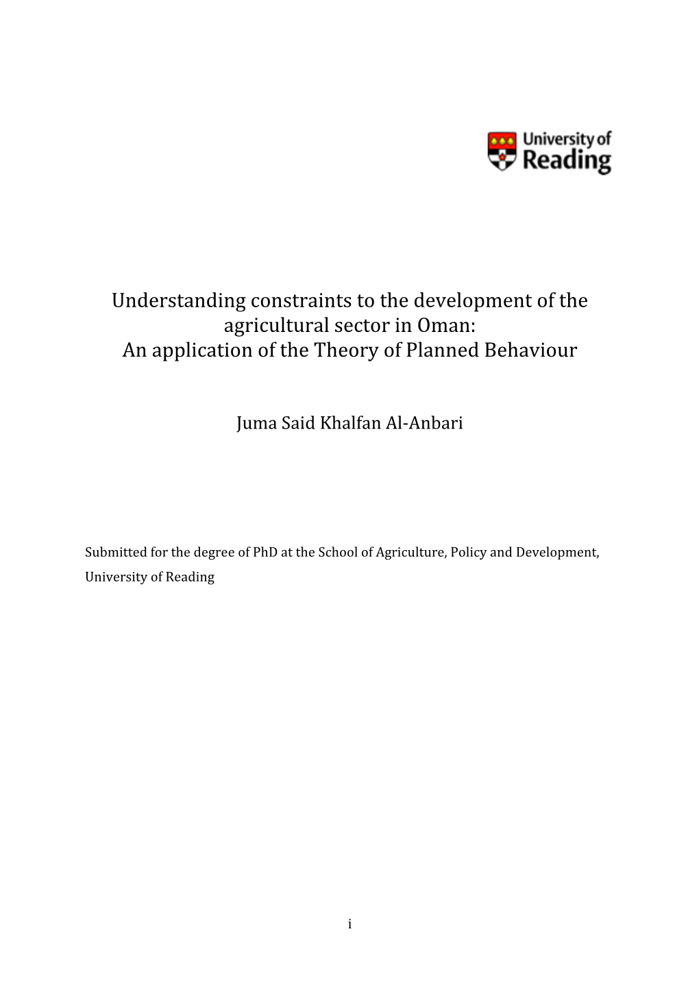 Understanding Constraints to the Development of the Agricultural Sector in Oman: an Application of the Theory of Planned Behaviour