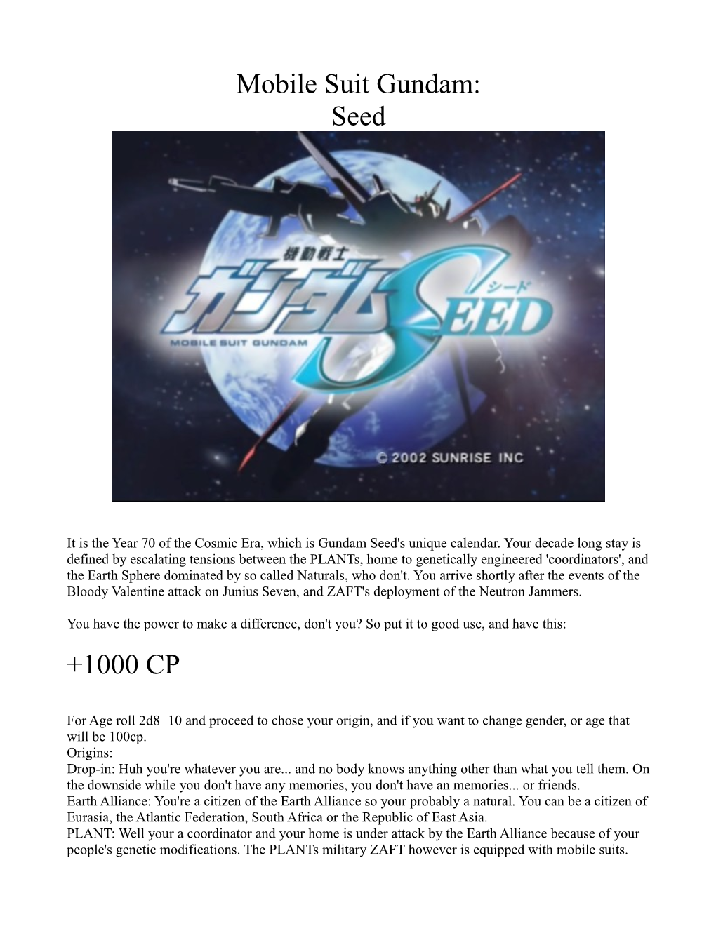 Mobile Suit Gundam: Seed +1000 CP