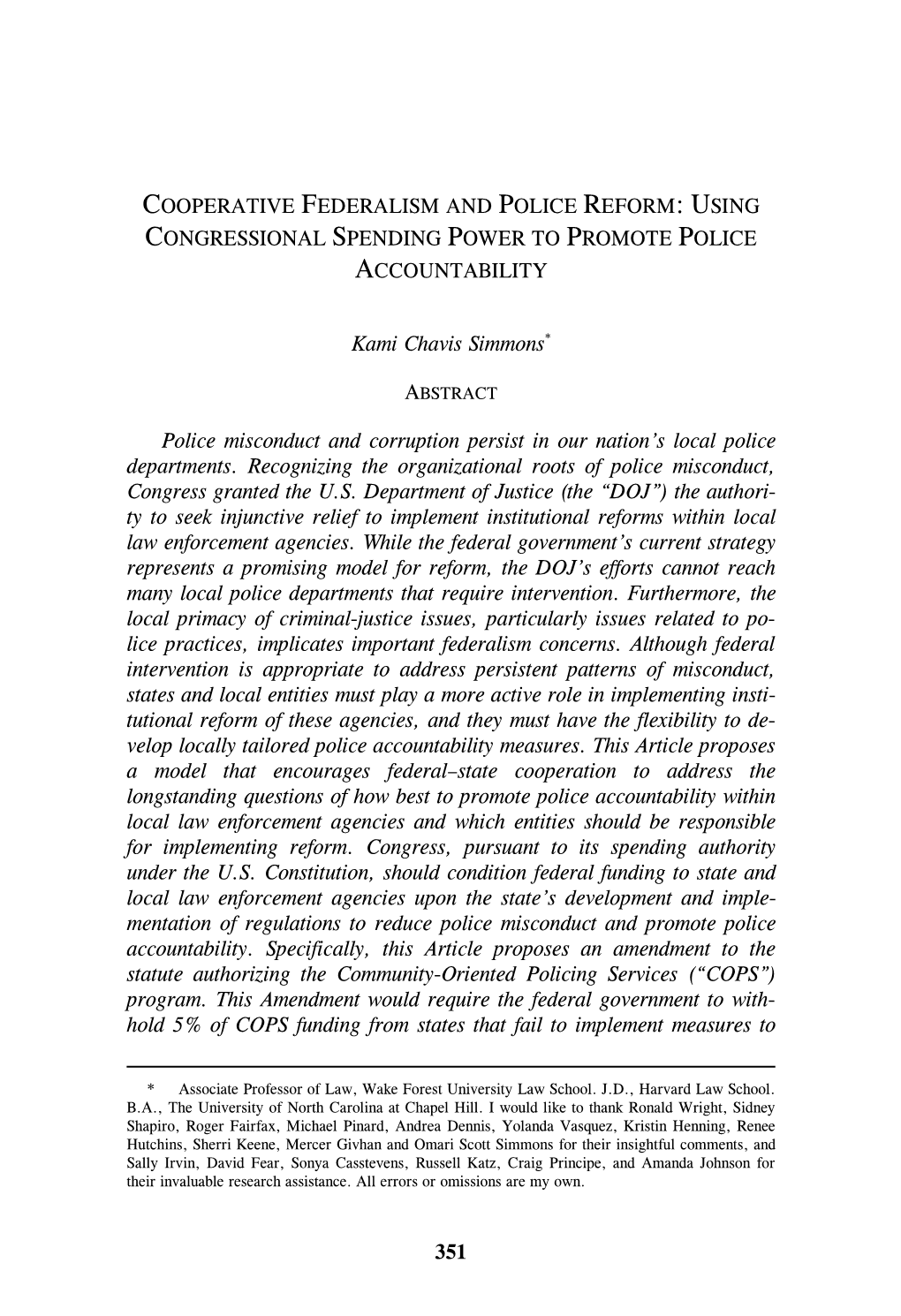 Cooperative Federalism and Police Reform: Using Congressional Spending Power to Promote Police Accountability