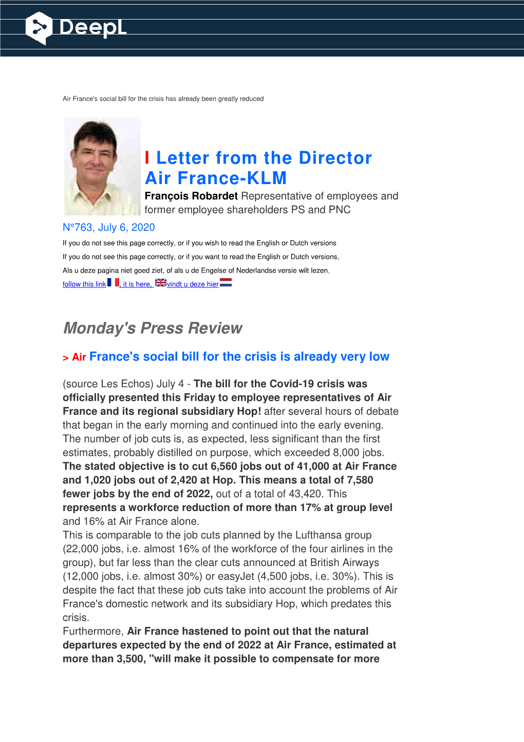 I Letter from Th Air France Letter from the Director Air France-KLM