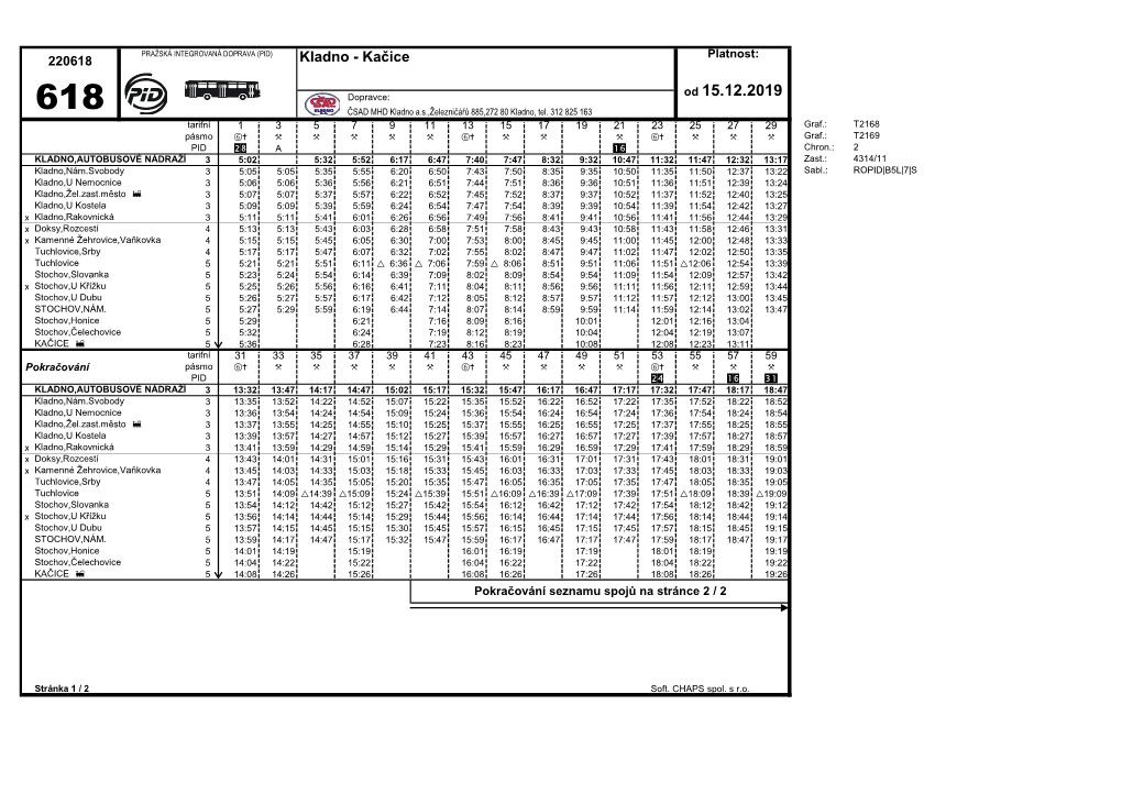 Od 15.12.2019 618 ČSAD MHD Kladno A.S.,Železničářů 885,272 80 Kladno, Tel