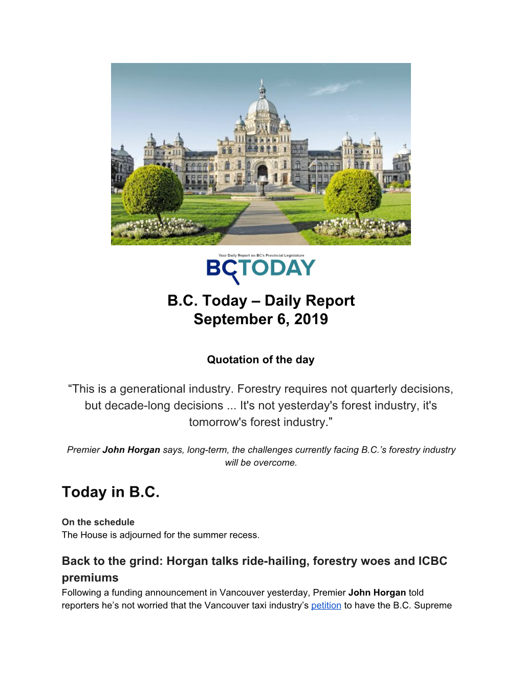 BC Today – Daily Report September 6, 2019