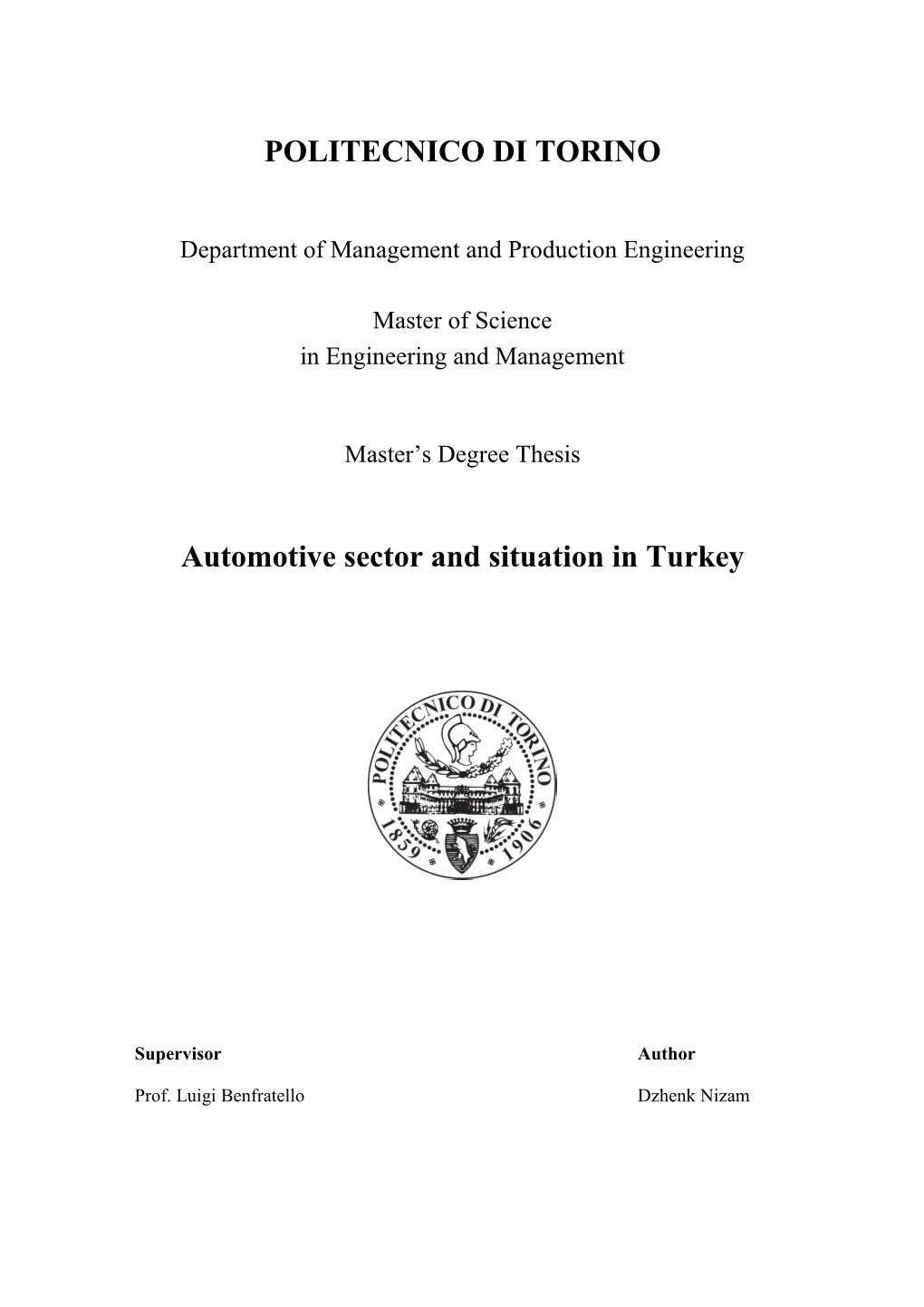 POLITECNICO DI TORINO Automotive Sector and Situation in Turkey