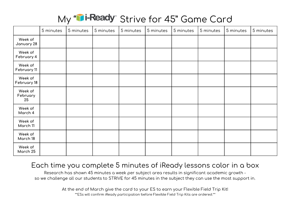 “ Strive for 45” Game Card