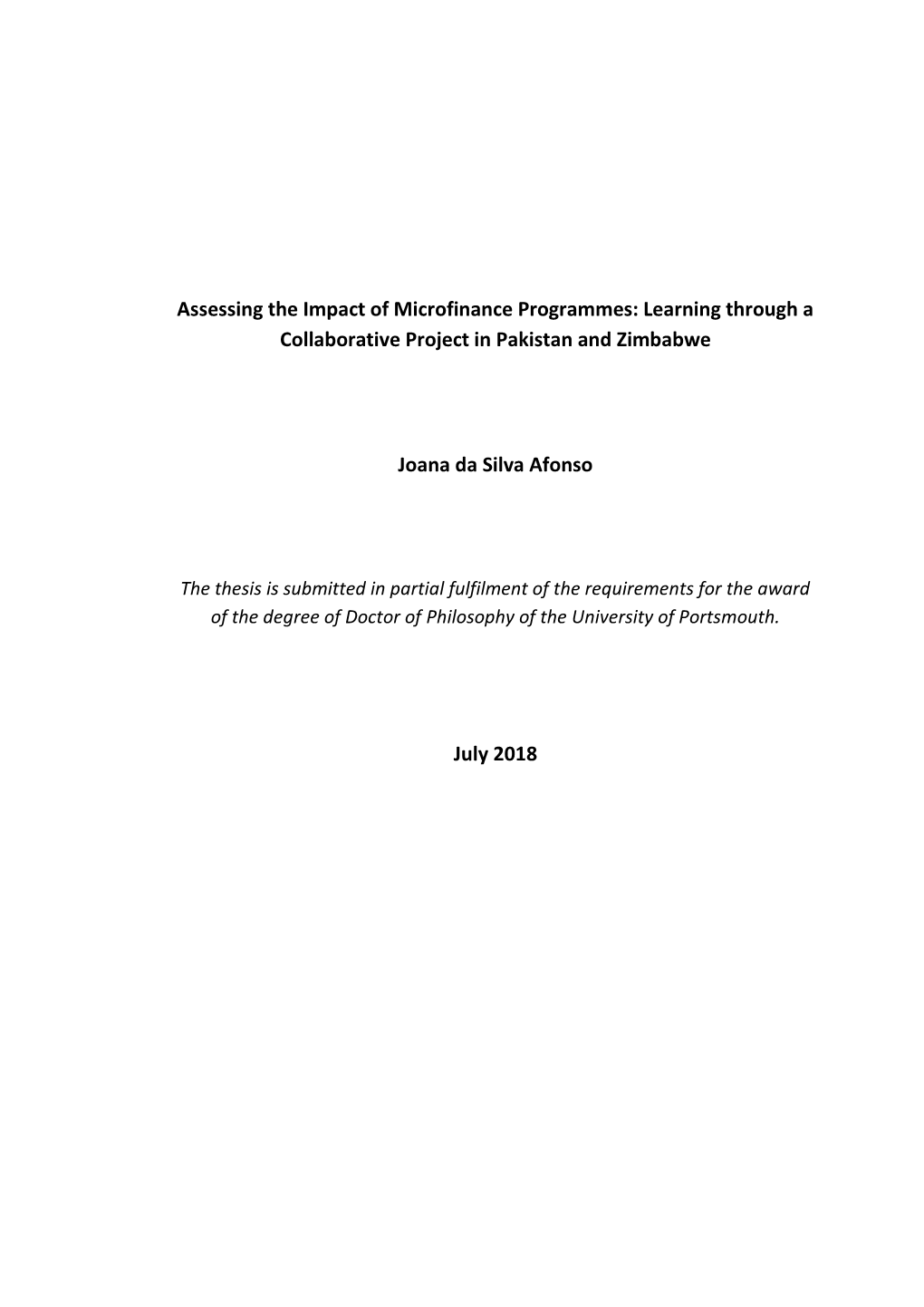 Assessing the Impact of Microfinance Programmes: Learning Through a Collaborative Project in Pakistan and Zimbabwe