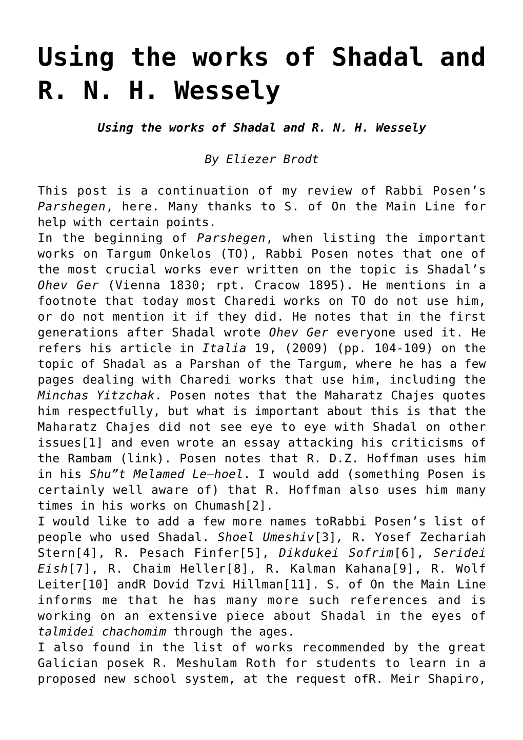 Using the Works of Shadal and RNH Wessely