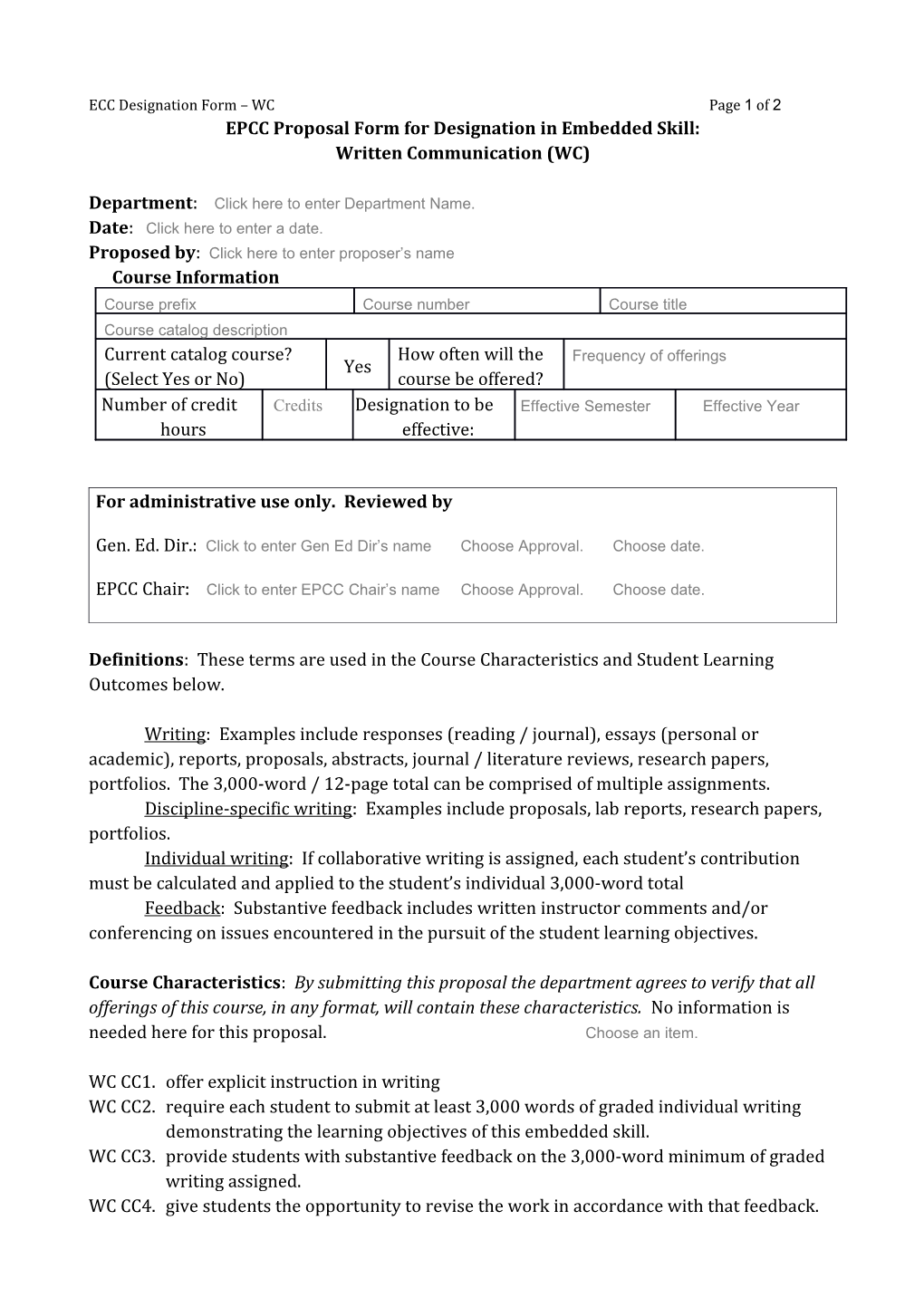 ECC Designation Form