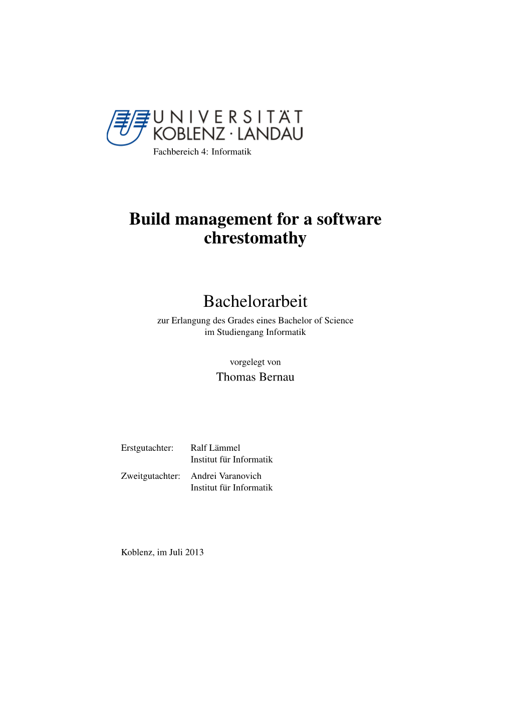 Build Management for a Software Chrestomathy Bachelorarbeit