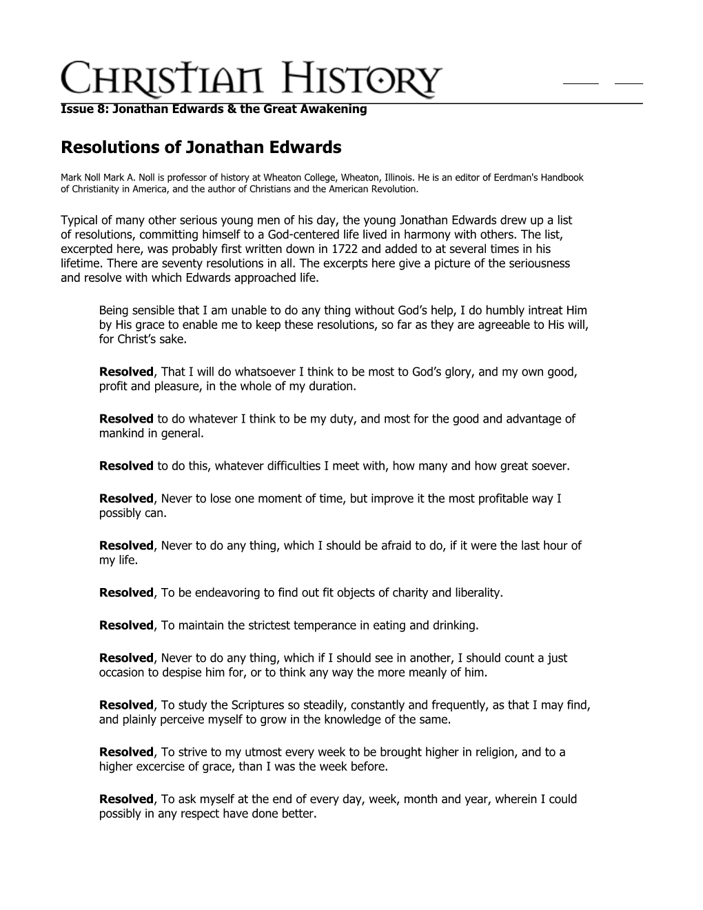 Resolutions of Jonathan Edwards